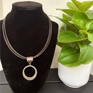 Silpada Black Leather Necklace with Sterling Silver Pendant